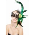 Perfectpretend Majestic Black Swan Laser Cut Masquerade Mask with Feathers & Green Flower Arrangement - One Size PE2606815